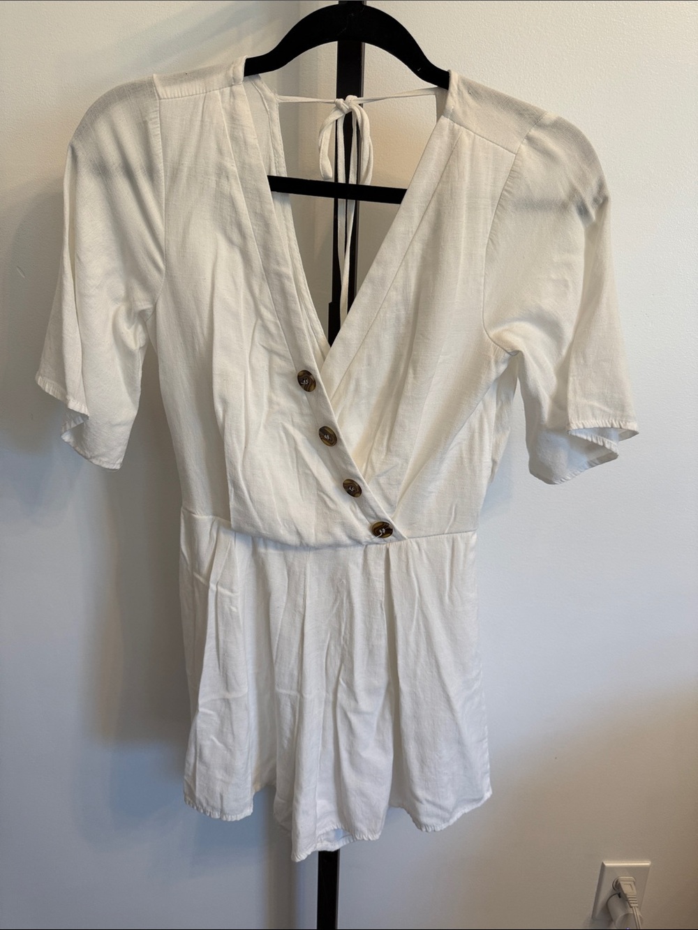Women’s White V-Neck Button-Front Women's Shorts Romper Size S